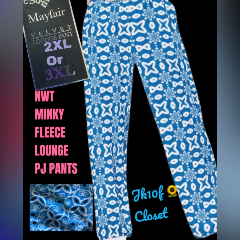 LOWEST🌺 NWT MAYFAIR 2XL MINKY FLEECE BLUE MOSAIC LOUNGE PJ PANTS